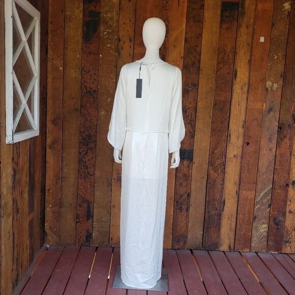 Halston Heritage Satin Wrap Effect Gown Off-white - Picture 10 of 16